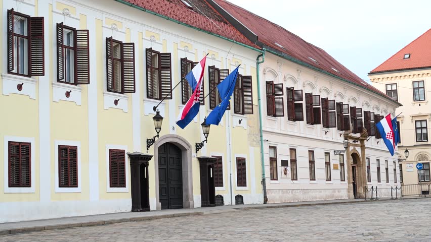 The seat of the Government of the Republic of Croatia. Zagreb, the capital of Croatia, historic upper town. Banski dvori. Building of Government of Croatia.