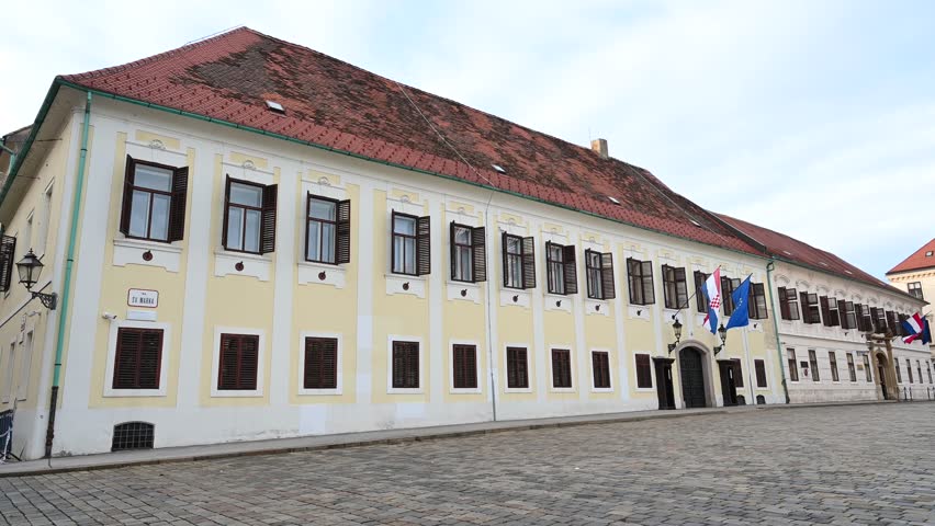 The seat of the Government of the Republic of Croatia. Zagreb, the capital of Croatia, historic upper town. Banski dvori. Building of Government of Croatia.
