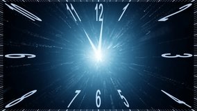 Analog rectangle clock with infinity hour hands on artistic science background seamless loop animation background.  - Powered by Shutterstock - Get 15% off with code: PIKWIZARD15