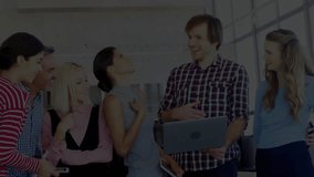 Animation of globe with data processing over diverse colleagues having meeting in office. Global business, finances, communication, computing and digital interface concept digitally generated video. - Powered by Shutterstock - Get 15% off with code: PIKWIZARD15