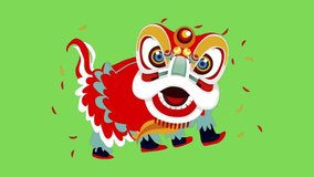 Video animation lion dance on green screen background