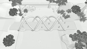 illustration of the atmosphere of a pedestrian bridge drawn using line techniques and animated video