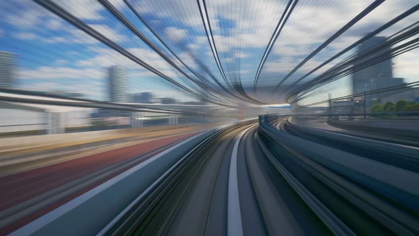 going by fast train, hyper lapse of futuristic automated train in Tokyo, Japan. Advanced engineering, transportation system, Asia tourism, transport technology concept. High quality 4k footage Royalty-Free Stock Footage #3414181397