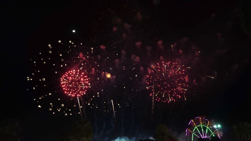 The colorful lights of the fireworks on New Year's Eve