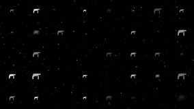 Template animation of evenly spaced drill symbols of different sizes and opacity. Animation of transparency and size. Seamless looped 4k animation on black background with stars
