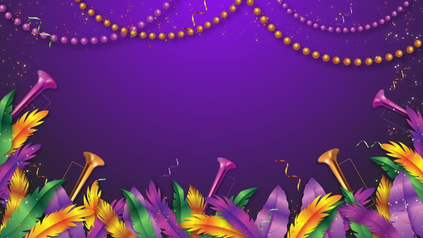 Mardi Gras Carnival Frame Background with Feathers and Beads