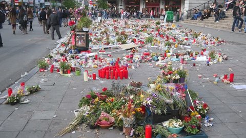 March 22nd, 2016. Brussels. People's memorial after the Islamic terror attacks in Brussels.