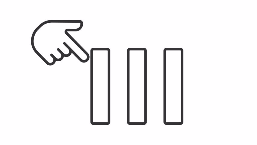 2D black simple thin line animation of finger pushing dominoes icon, HD video with transparent background, seamless loop 4K video representing economic crisis.