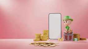 Digital Fortune: Leprechaun Figurine with Gold Coins and Smartphone red background - Powered by Shutterstock - Get 15% off with code: PIKWIZARD15