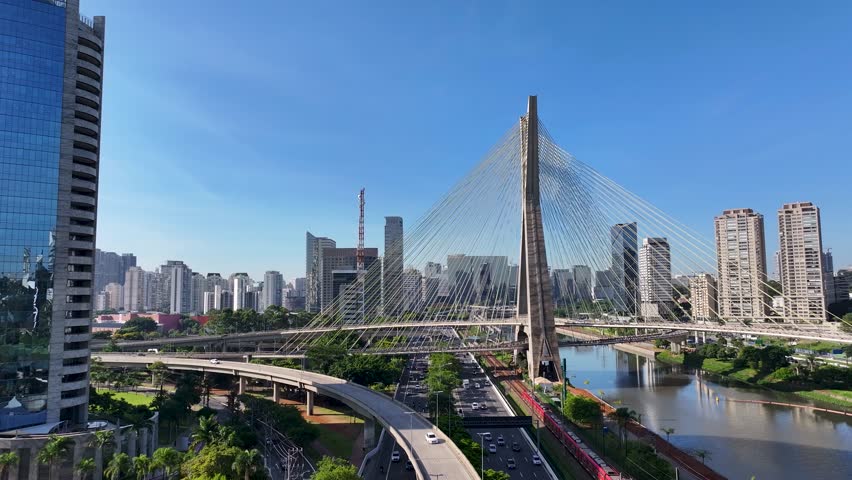Estaiada Bridge At São Paulo Brazil. Cityscape Bridge. Traffic Road. São Paulo Brazil. Urban Landscape. Estaiada Bridge At Sao Paulo In São Paulo Brazil.