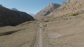 Aerial  landscape video by a drone in cold desert mountains of spiti valley