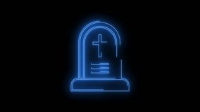 Video footage of Blue glowing Grave neon icon. Looped Neon Lines abstract on black background. Futuristic laser background. Seamless loop. 4k video