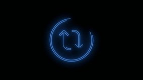 Video footage of Blue glowing Retweet, Repost, Share Post neon icon. Looped Neon Lines abstract on black background. Futuristic laser background. Seamless loop. 4k video