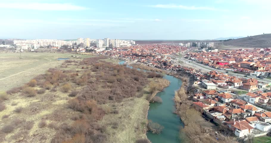 Aerial view over the city of Yambol, Bulgaria