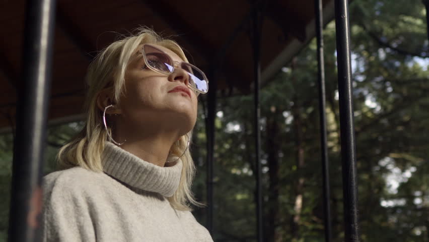 Girl with relax feelinng in deep forest