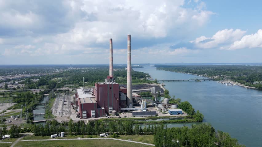 Trenton Channel Coal Power Plant, near Grosse Ile, on the Detroit River, Michigan, USA