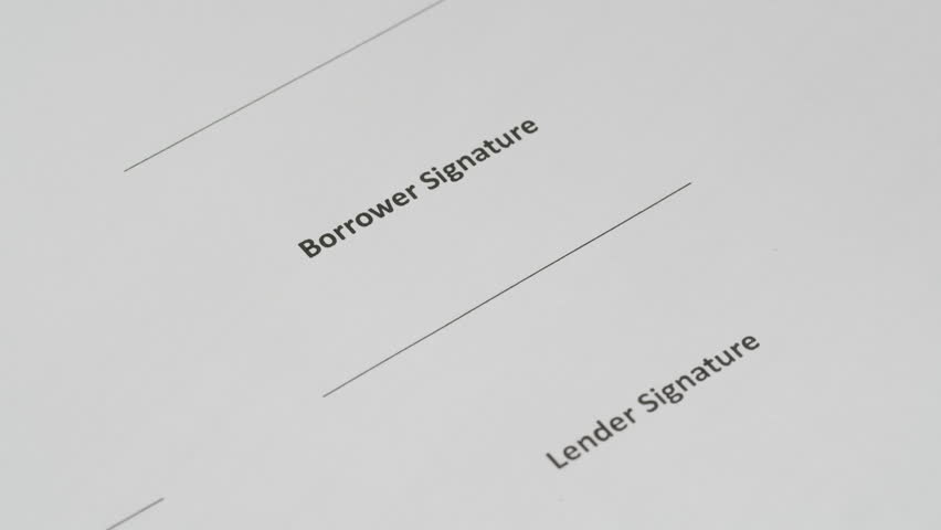 Completion form for lender and borrower . Document signature close-up. Tax payment concept. Filing taxes documents Royalty-Free Stock Footage #3414639881