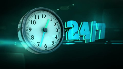 24 Hours 7 Days Week Numbers Clock 3d Animation.