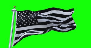 Memorial USA flag. A black and white USA flag realistic waving in the wind 4K video, green screen background chroma key (Perfect Loop)