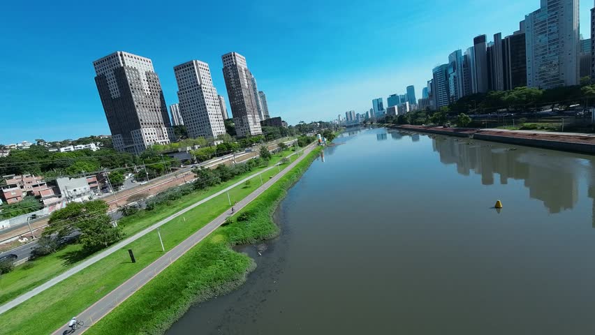Bruno Covas Park At Sao Paulo Brazil. Cyclist Bike Lane. Green Leisure Park in Sao Paulo Brazil. City Life Landscape. Bruno Covas Park At São Paulo In Sao Paulo Brazil.