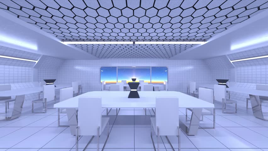 3D rendering of the conference room in the spaceship