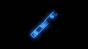 Video footage of Blue glowing Level neon icon. Looped Neon Lines abstract on black background. Futuristic laser background. Seamless loop. 4k video
