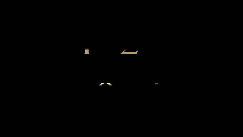 Animation of a number spinning like a reel. Displaying the year „1924“. Golden number on black background and green screen background.