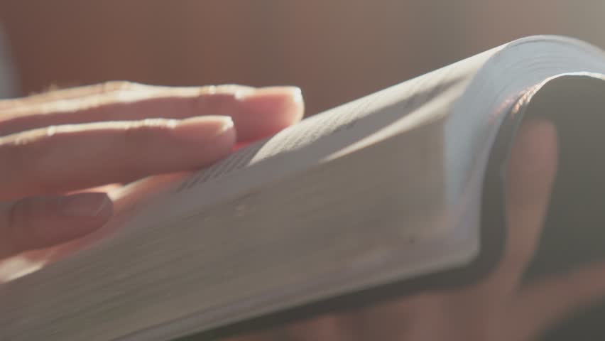 Macro shot of hands studying scripture and holding the Bible  Royalty-Free Stock Footage #3414893177