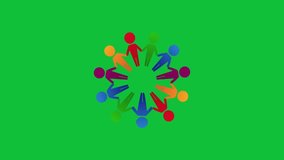 Green Screen Silhouettes: Colorful People Holding Hands in Circular Motion - Dynamic Stock Video for Creative Projects