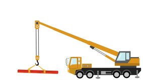 A crane truck is used to transport steel frames.