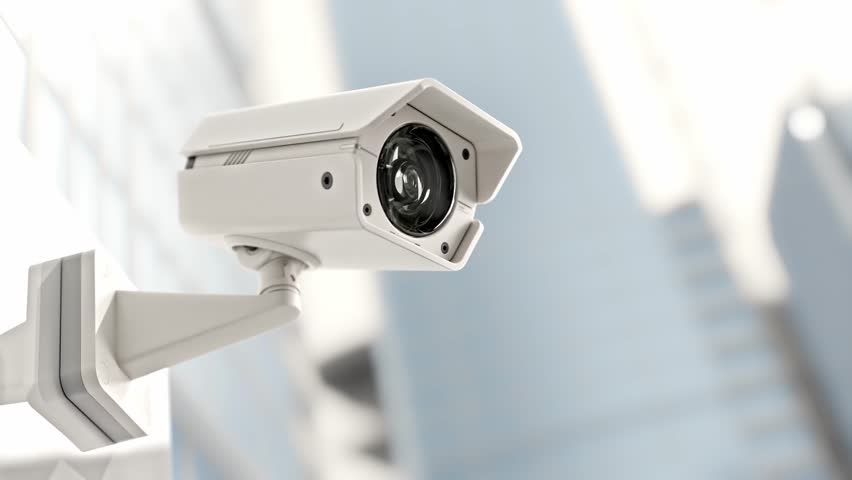 CCTV camera installed on wall of the building. Scan the area for surveillance purposes. Can be used background in security work. Animation, 3D Render. Royalty-Free Stock Footage #3415008145