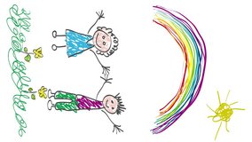 Drawing made by a child, happy family in the countryside, greeting. Animated illustration.  Vertical video - Powered by Shutterstock - Get 15% off with code: PIKWIZARD15