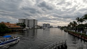 4k video looking along the river at Delray Beach in Florida, USA