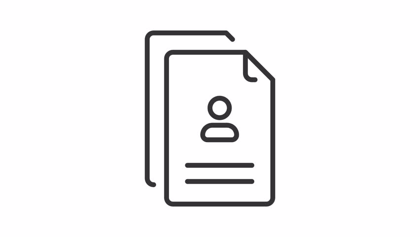 Animated CV icon. Job application line animation. Cover letter. Candidate profile. Work experience. Black illustration on white background. HD video with alpha channel. Motion graphic