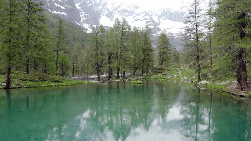 Lago blu turquoise scenic lake reflects natures Italian Alpine mountains