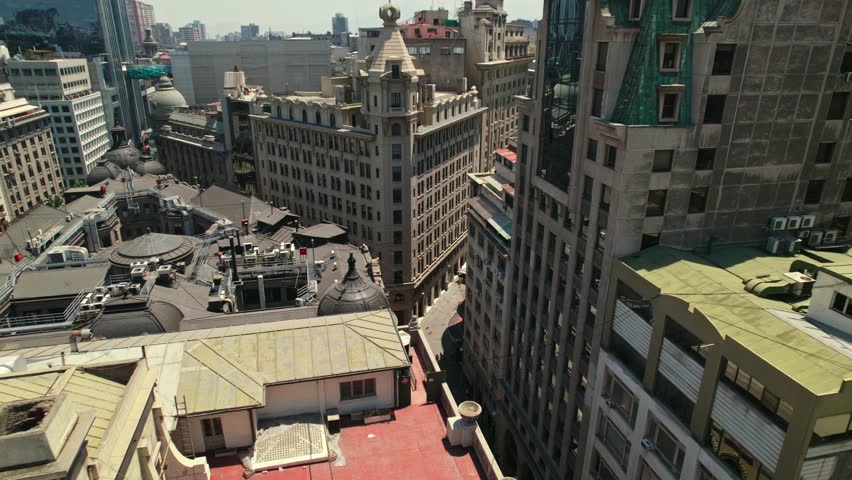 Dolly in establishing on New York Street in the Ariztía building, Santiago - Patrimonial architecture of Chile