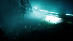 Aliens in human form disembark from an alien ship and colonize planet Earth. The concept of relocation, migration, reincarnation of reptilians and a worldwide conspiracy. 3D animation. - Powered by Shutterstock - Get 15% off with code: PIKWIZARD15