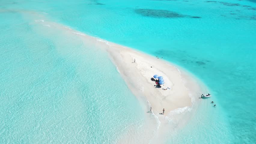 Landscape seascape, aerial view over Maldives atoll sandbank island. Sandy island in tropics Royalty-Free Stock Footage #3415279283