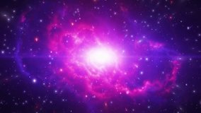 A dazzling galactic core emits a radiant glow, surrounded by a spiral of purple and blue interstellar clouds. High quality 4k footage - Powered by Shutterstock - Get 15% off with code: PIKWIZARD15