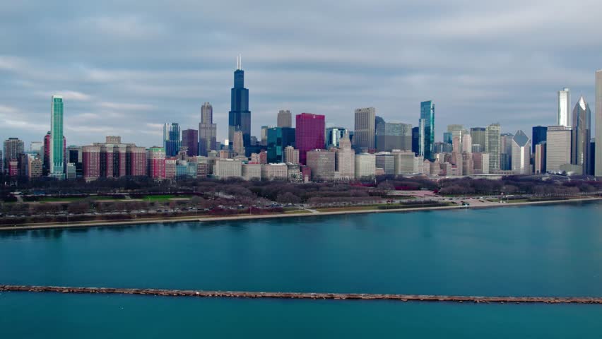 Chicago aerial view over Michigan lake.