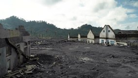 The village after the eruption of the Semeru volcano on December 4, 2022. Java Island, Indonesia. High quality 4k footage