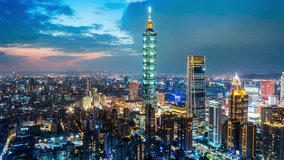 Hyper lapse of Cityscapse in Taipei, Taiwan. Aerial view cityscape at night.