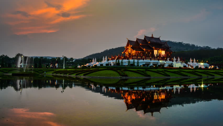Time Lapse Sunset And Beautiful Horkumluang Castle Of Chiang Mai Thailand (Day To Night)