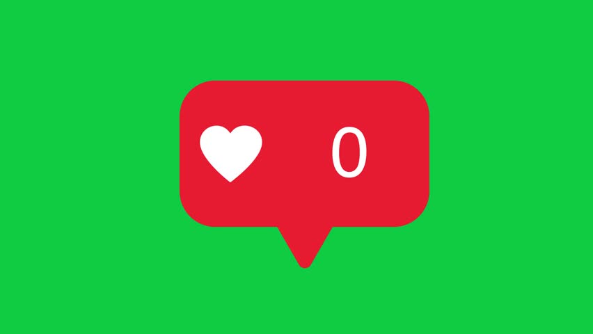 Social media red like counter. Animation footage of social media like counter on green chroma key background.