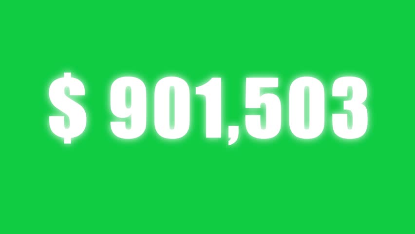 1000000 dollars animation. One million dollars green screen animation. Counting money animation. Million on green background