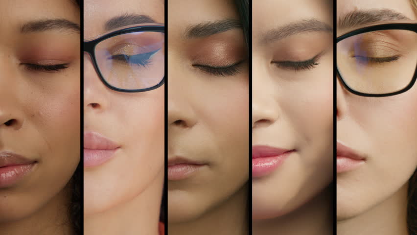 Closeup gorgeous women faces collage. Caucasian, latina, asian, african american women, diversity concept. Many females of different races ethnicity looking at camera with calm relaxed expression 4K Royalty-Free Stock Footage #3415598647
