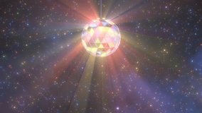 Beautiful Disco Ball Shining Rainbow Color Light Beams In Outer Space - 4K Seamless VJ Loop Motion Background Animation - Powered by Shutterstock - Get 15% off with code: PIKWIZARD15