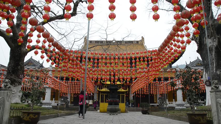 red laterns for chinese new year in Xuedou temple, Ningbo, China, Feb 13,2013.