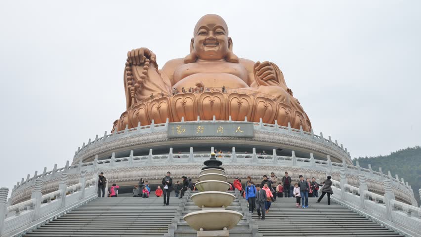 Ningbo,China - Feb 13: big Maitreya buddha made with coppar ,heigh 33m,  in