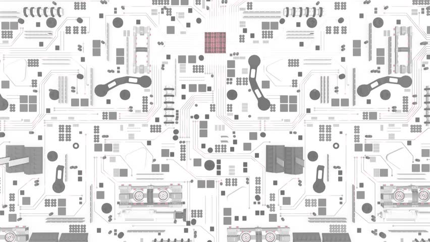 Seamless looping 3d animated bright futuristic motherboard with the animated text “Online Business” in 4K resolution